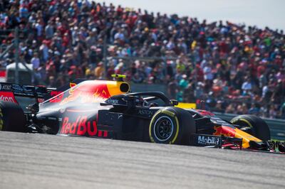 Oct 21, 2018; Austin, TX, USA; Red Bull Racing driver Max Verstappen (33) of Netherlands drives though turn one during the United States Grand Prix at Circuit of the Americas. Mandatory Credit: Jerome Miron-USA TODAY Sports