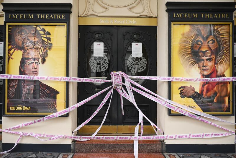 The Lyceum Theatre is taped up in the West End of London. Britain's government has announced a 1.57bn pounds emergency support package to help protect the future of theatres, galleries and museum across the country. Many arts institutions are facing financial difficulty amid the ongoing coronavirus pandemic.  EPA