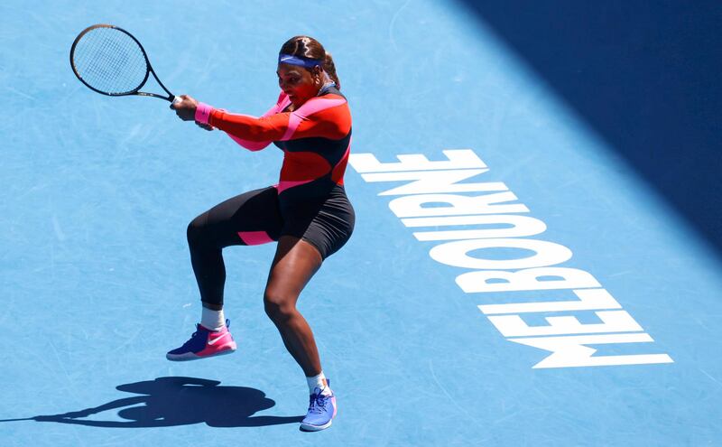 Serena Williams makes a backhand return to Anastasia Potapova. PA