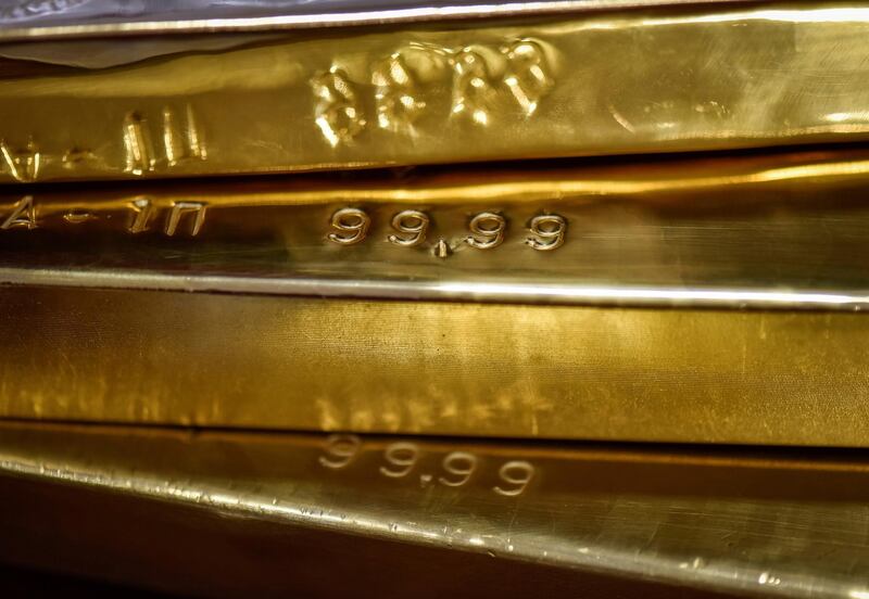 FILE PHOTO: Gold bars are seen at the Kazakhstan's National Bank vault in Almaty, Kazakhstan, September 30, 2016.  REUTERS/Mariya Gordeyeva/File Photo