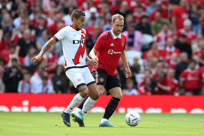 Christian Eriksen battles with Oscar Trejo of Rayo Vallecano. Getty