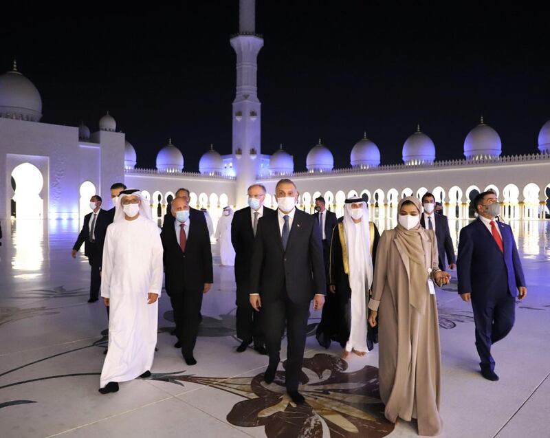 Mustafa Al Kadhimi, Prime Minister of Iraq visits Sheikh Zayed Grand Mosque. WAM