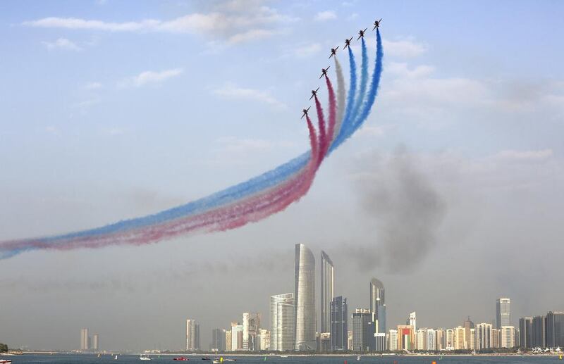 The Red Arrows wowed crowds last year during a performance over the Corniche in Abu Dhabi. Cpl Steve Buckley / CrownCopyright