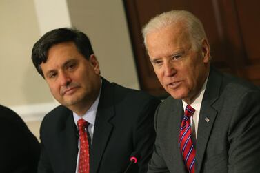 Ron Klain, left, with US president-elect Joe Biden in November 2014, when he served as then-president Barack Obama's Ebola response co-ordinator. AFP