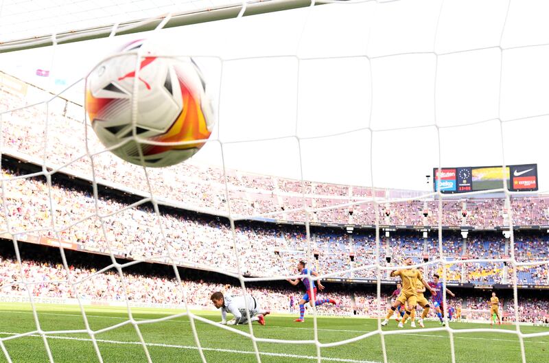 Luuk de Jong of Barcelona scores their side's second goal. Getty Images