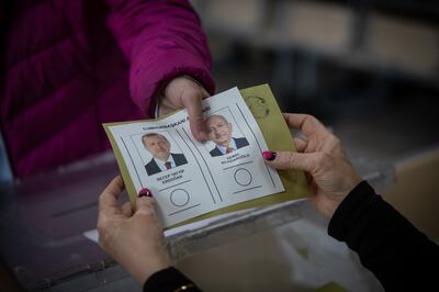 A ballot slip showing Turkish President Recep Tayyip Erdogan and CHP leader Kemal Kilicdaroglu in Ankara during the presidential election runoff in May. Getty