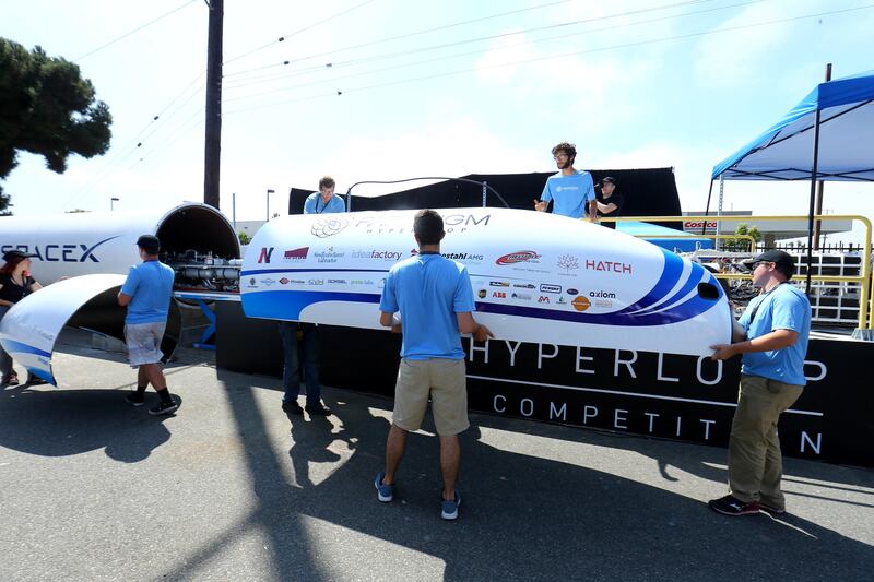 The Paradigm Hyperloop team from Memorial University in Newfoundland, Canada prepare to run their hyperpod at SpaceX's Hyperloop Pod Competition II in Hawthorne, California. Mike Blake / Reuters