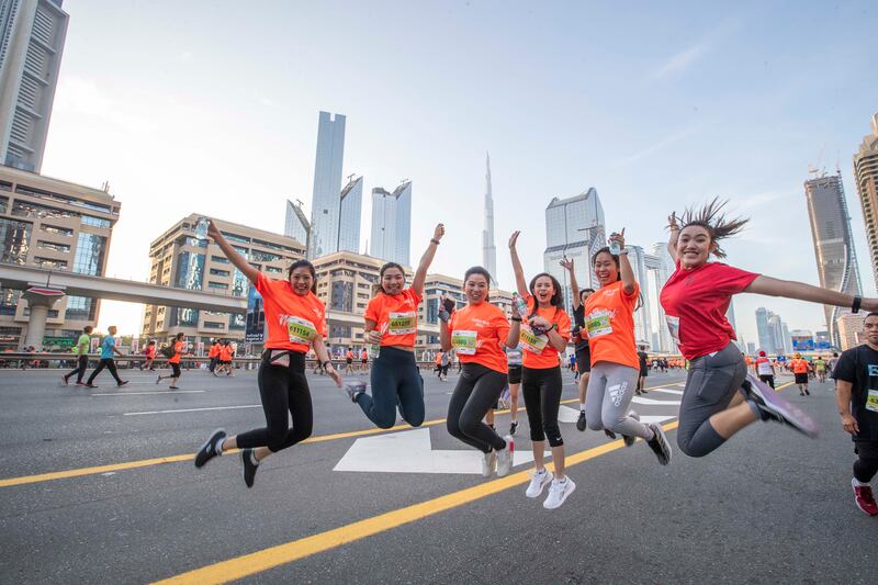 People enjoying Dubai Run on Sheikh Zayed Road. Ruel Pableo for The National