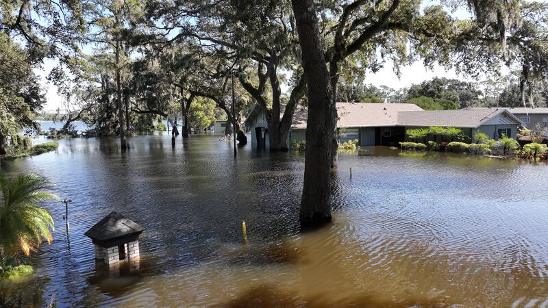 An aerial image made with a drone shows flooding following Hurricane Ian in a neighbourhood in Orlando, Florida. EPA