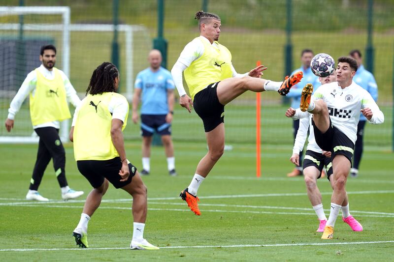 Manchester City's Kalvin Phillips during a training session at the City Football Academy. PA