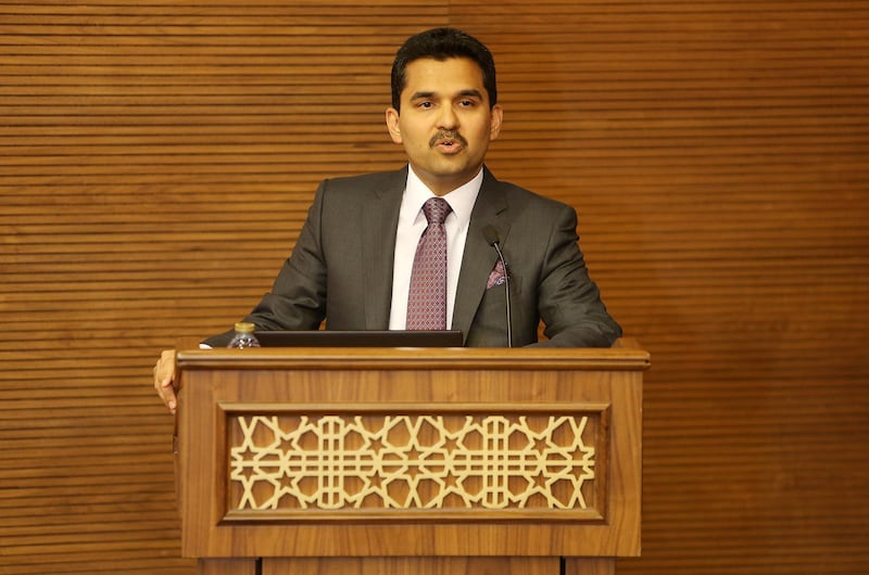 ABU DHABI , UNITED ARAB EMIRATES , JULY 24 – 2017 :- Dr. Shamsheer Vayalil , Chairman & Managing Director of Burjeel Hospital speaking during the press conference about the updates on medical condition of Eman Ahmed AbdulAti at the Burjeel Hospital in Abu Dhabi . ( Pawan Singh / The National ) Story by Nick Webster.