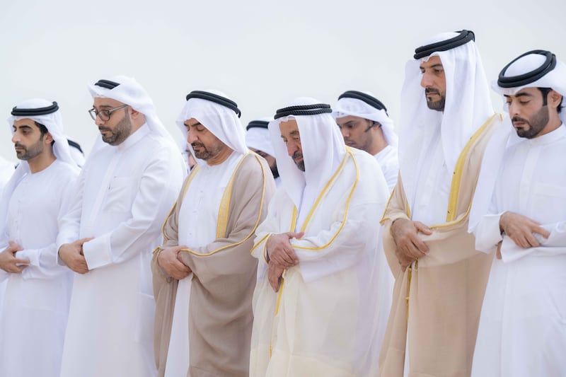 Sheikh Dr Sultan bin Muhammad Al Qasimi, Ruler of Sharjah, performs Eid Al Fitr prayers at Al Badee Musalla. Wam