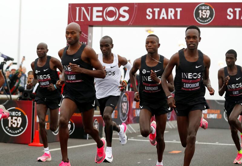 Kenya's Eliud Kipchoge, the marathon world record holder, runs during his attempt to run a marathon in under two hours in Vienna, Austria. REUTERS