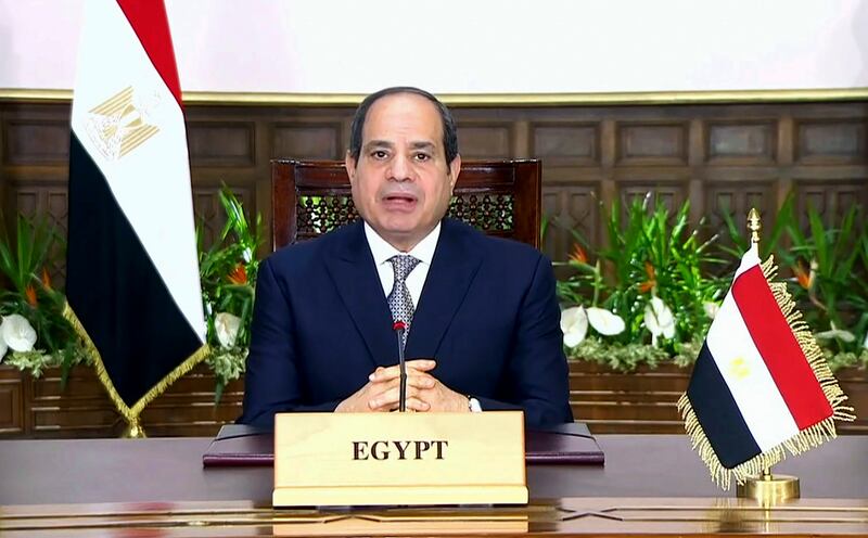 Egypt's President Abdel Fattah El Sisi sent a recorded message. AP Photo