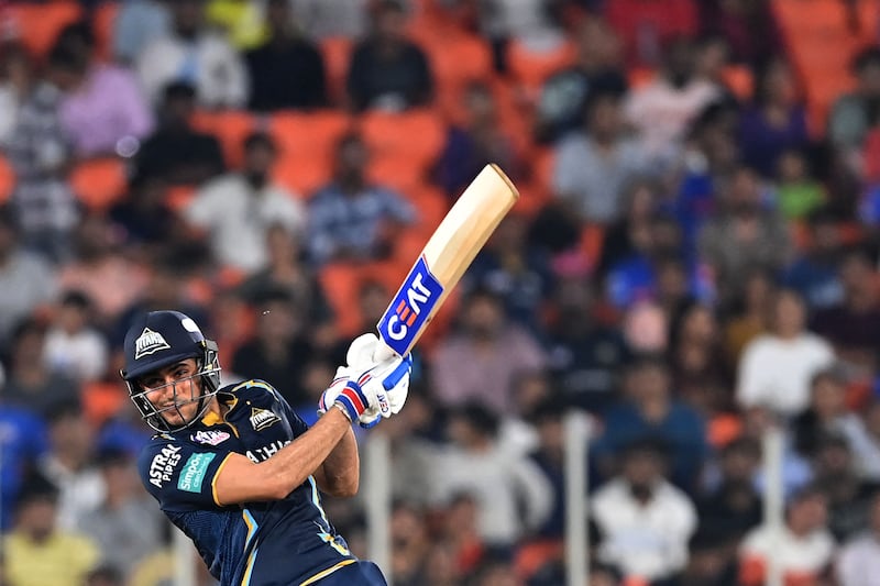 Gujarat Titans' Shubman Gill plays a shot. AFP