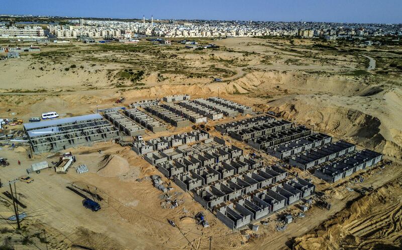 An aerial view of a construction site for a field hospital to house coronavirus patients in Rafah in the southern Gaza Strip.  AFP