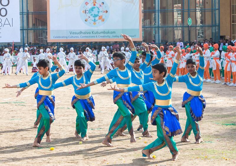Dubai, United Arab Emirates - Students from Indian schools performing for India Republic Day event at the Indian High School in Oud Mehta.  Leslie Pableo for The National