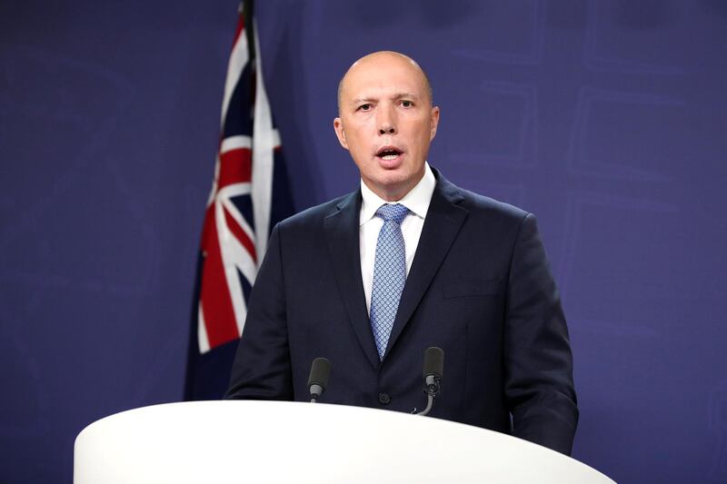SYDNEY, AUSTRALIA - NOVEMBER 22: Home Affairs Peter Dutton speaks during a press conference on November 22, 2018 in Sydney, Australia. The Federal Government is considering changes to allow Australian-born extremists to be stripped of their citizenship if they are entitled to citizenship in another country. (Photo by Cameron Spencer/Getty Images)