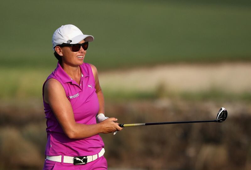 ABU DHABI, UNITED ARAB EMIRATES - NOVEMBER 01:  Lee-Anne Pace of South Africa looks on during Day One of the Fatima Bint Mubarak Ladies Open at Saadiyat Beach Golf Club on November 1, 2017 in Abu Dhabi, United Arab Emirates.  (Photo by Francois Nel/Getty Images)