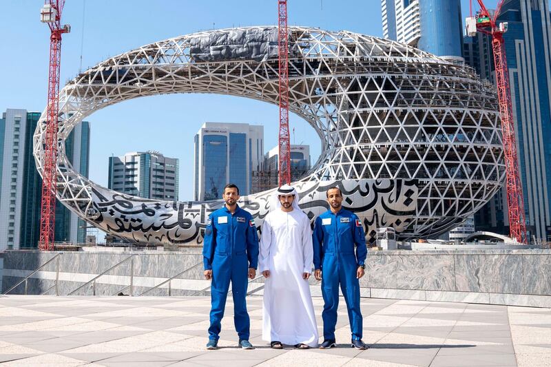 DUBAI, 21st February, 2019 (WAM) -- H.H. Sheikh Hamdan bin Mohammed bin Rashid Al Maktoum, Crown Prince of Dubai and Chairman of the Mohammed bin Rashid Space Centre, received today at his office in Emirates Towers in Dubai, the two Emiratis astronauts Hazza Al Mansoori and Sultan Al Neyadi. Wam