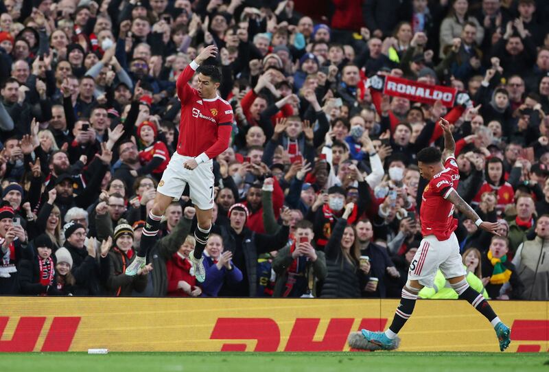Manchester United's Cristiano Ronaldo celebrates scoring against Tottenham Hotspur. Reuters