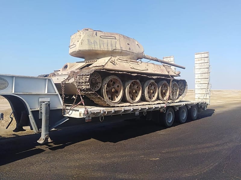 A tank being transported to Hurghada to be sunk for display at the underwater military museum. Photo: Red Sea Governorate