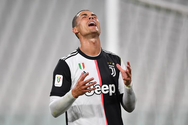 Ronaldo reacts during the Coppa Italia semi-final. Getty