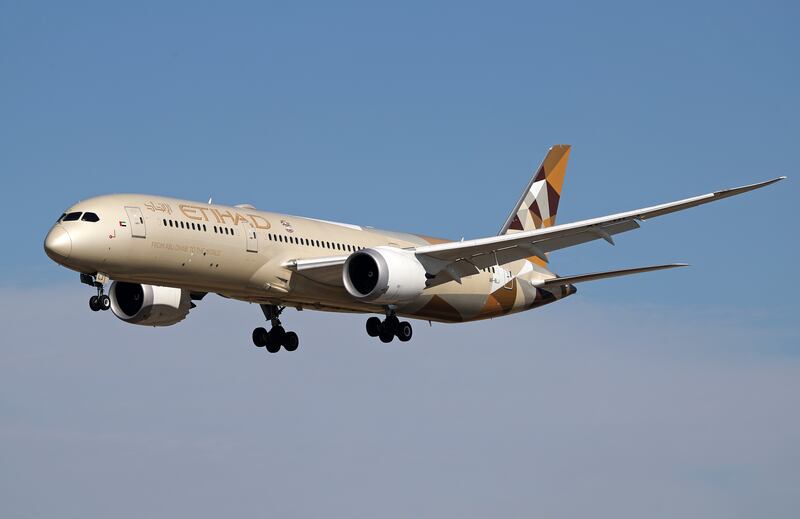 Etihad Airways Boeing 787-9 Dreamliner gets ready to land at Barcelona airport in Spain. Getty Images