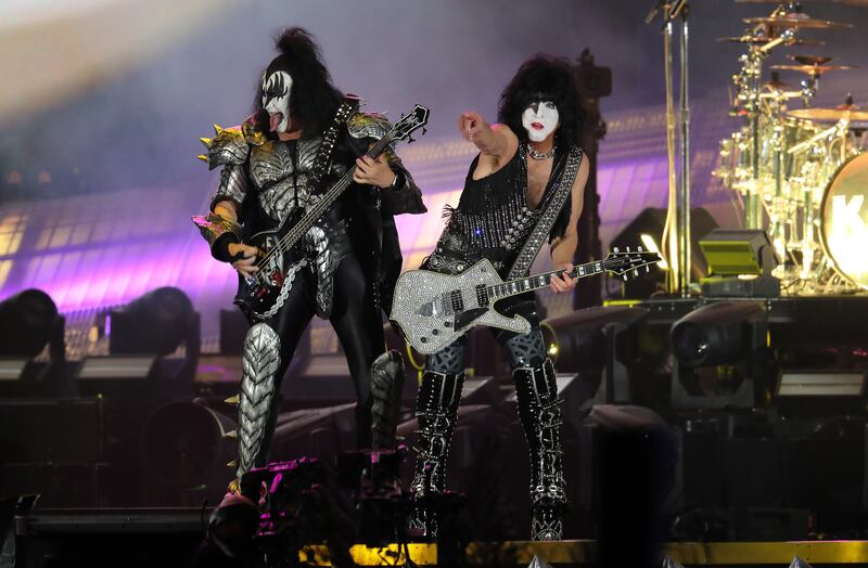 DUBAI, UNITED ARAB EMIRATES , December 31 – 2020 :- Members of the rock band Kiss performing during the New Year’s Eve at the Atlantis hotel on Palm Jumeirah in Dubai. ( Pawan Singh / The National ) For News/Standalone/Online/Instagram. Story by Saeed