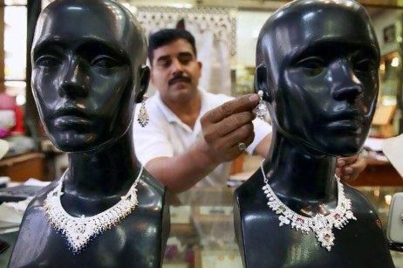 Silver jewellery is displayed in Jammu. Silver imports in India rose 25 per cent last year.