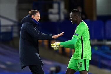 File photo dated 05-05-2021 of Chelsea manager Thomas Tuchel greets goalkeeper Edouard Mendy after the final whistle during the UEFA Champions League Semi Final second leg match at Stamford Bridge, London. Issue date: Monday May 24, 2021. PA Photo. Thomas Tuchel believes Edouard Mendy has already made "huge improvement" in his battle to be fit for Saturday's Champions League final. See PA story SOCCER Chelsea. Photo credit should read Adam Davy/PA Wire.