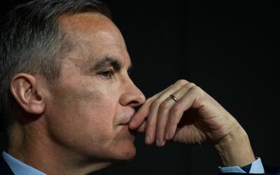 Mark Carney, governor of the Bank of England (BOE), pauses after delivering a speech on cryptocurrency via a live feed to the Scottish Economics Conference from Bloomberg's European headquarters in London, U.K., on Friday, March 2, 2018. Carney is calling for greater regulation to bring the era of cryptocurrency “anarchy” to end. Photographer: Chris Ratcliffe/Bloomberg