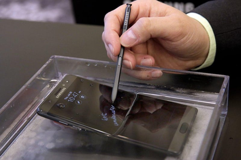 The Galaxy Note 7 shows off its waterproofing ability. Richard Drew / AP Photo