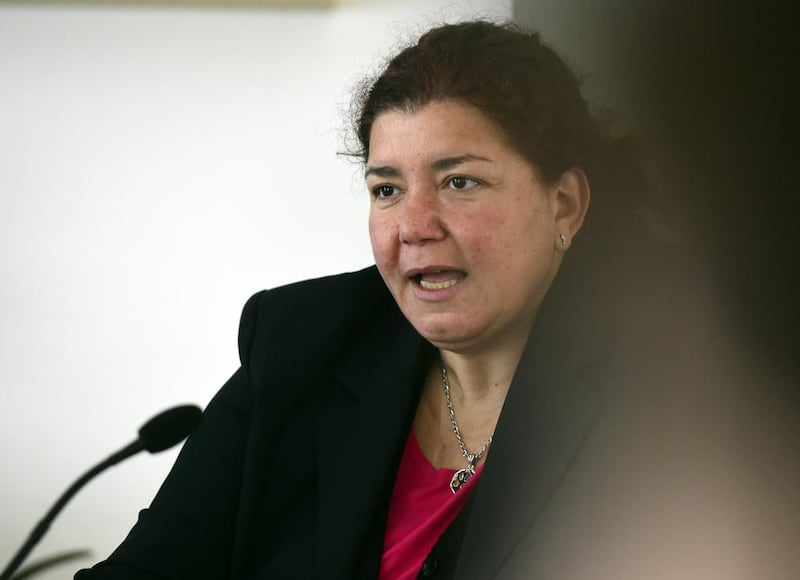 Jordan journalist and human rights advocate and author of a Murder In The Name of Honour, about so-called honour killings,  Rana Husseini at a press conference at Vaclav Havel Library, Prague, Czech Republic, on Friday, April 8, 2016. Roman Vondrous / CTK via AP 