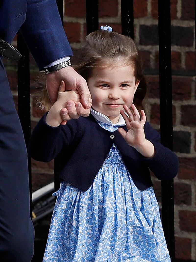 Britain's Prince William arrives with Princess Charlotte at the Lindo wing at St Mary's Hospital in London, April 23, 2018. (AP / Kirsty Wigglesworth)