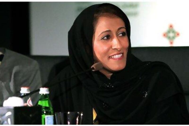 Fatima al Jaber of Al Jaber Group speaks at yesterday's Women in Leadership conference.