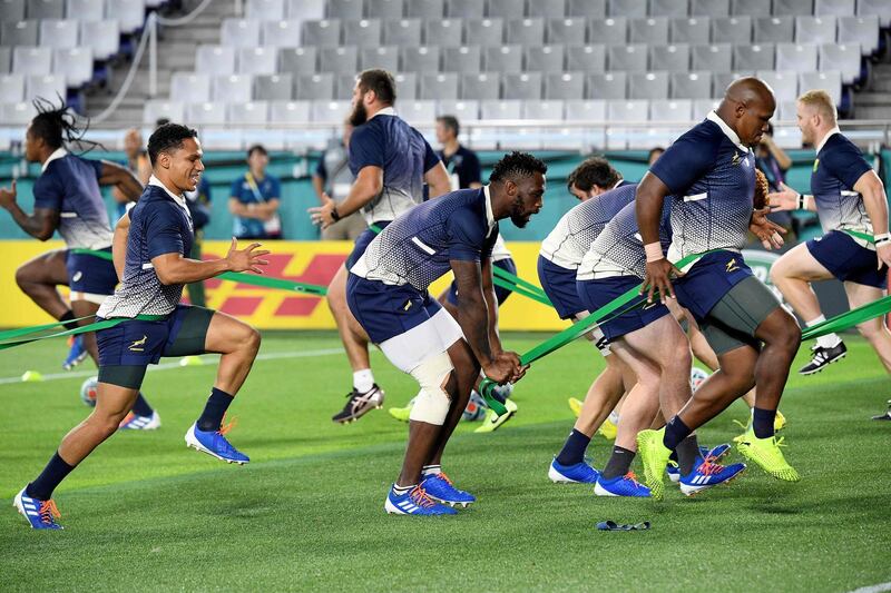 South Africa training in Kobe, ahead of their Rugby World Cup Pool B match against Canada. AFP