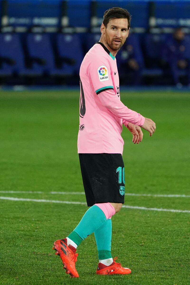 Lionel Messi looks unhappy during La Liga draw at Deportivo Alaves. AFP