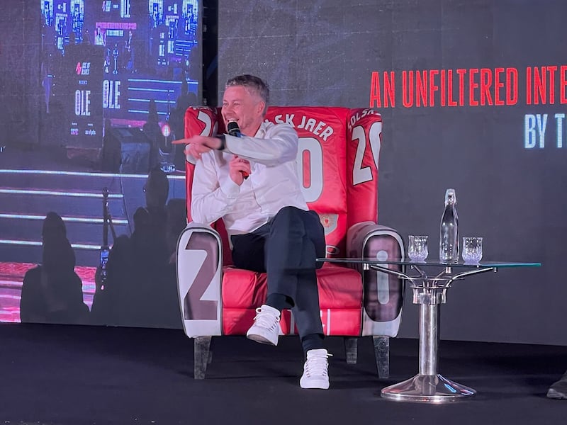 Ole Gunnar Solskjaer on stage during his recent visit to India. Photo: supplied