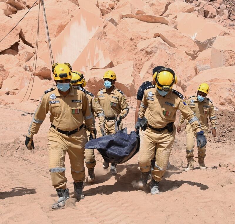 The Civil Defence and Ambulance Authority said it had recovered the last body of the 14 victims of the rockslide in Dhahirah, Oman. Photo: Oman News Agency