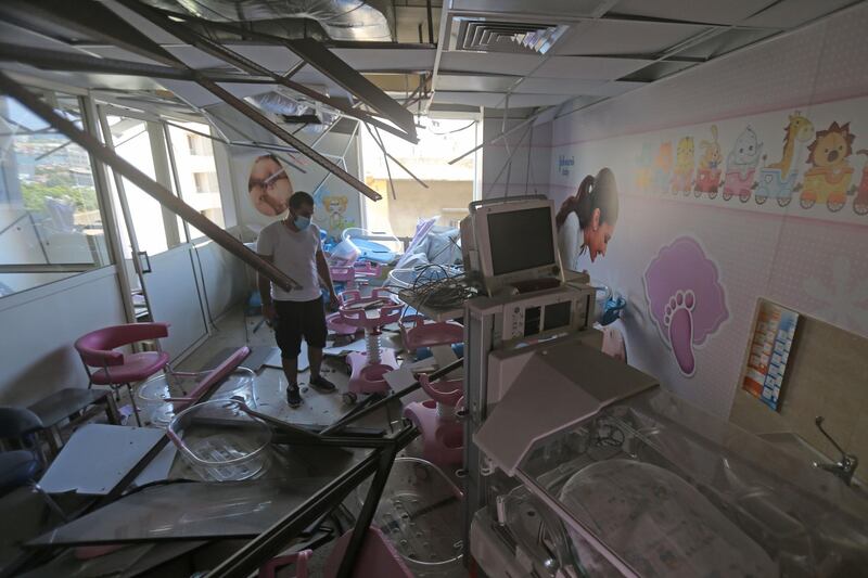 The damaged Wardieh hospital is pictured in the aftermath of the blast that tore through Lebanon's capital.  AFP