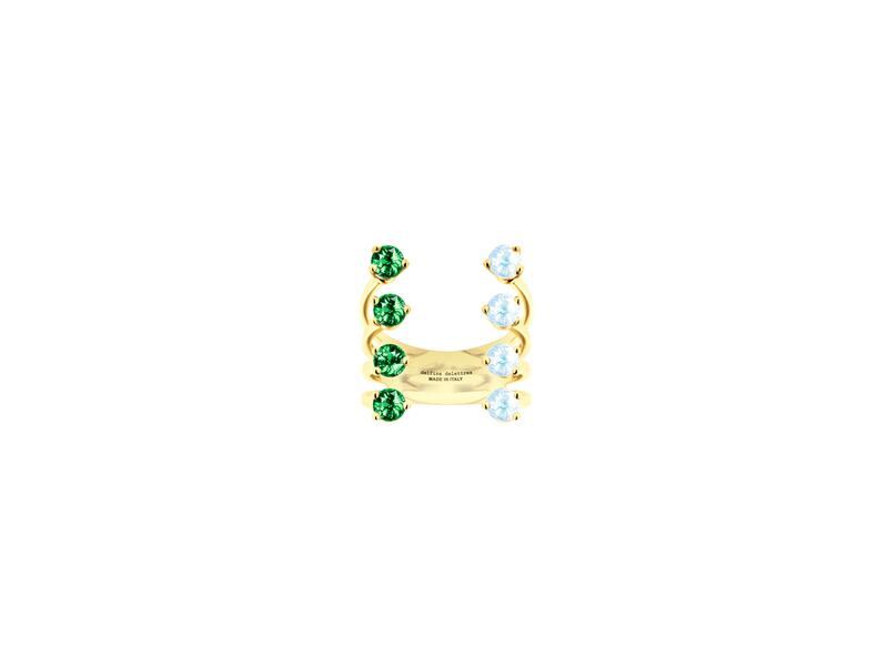 Many of Delettrez’s earrings and rings give the illusion of floating gemstones; Dh5,250. Courtesy of Bloomingdale’s Dubai