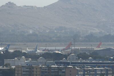 Planes on the tarmac at Kabul airport on Tuesday after the US military's final withdrawal from Afghanistan. AFP