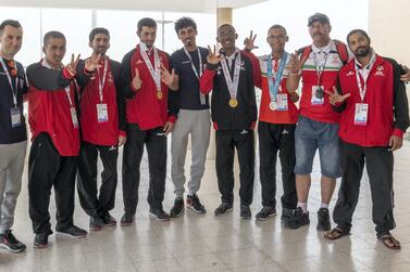 Kristijan Durasek, left, during his visit to the Special Olympics. Courtesy UAE Team Emirates