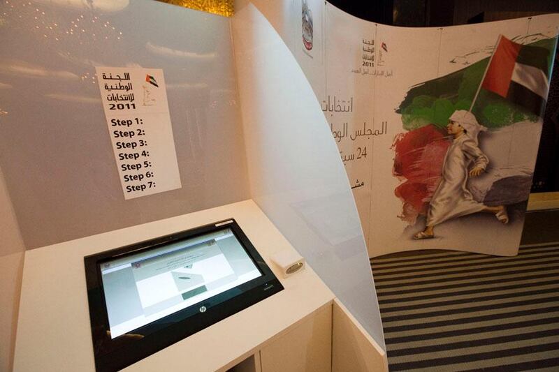 UAE - Dubai - Aug 10 - 2011: The new voting machine for the Federal National Council Elections at Raffles Hotel. ( Jaime Puebla - The National Newspaper )