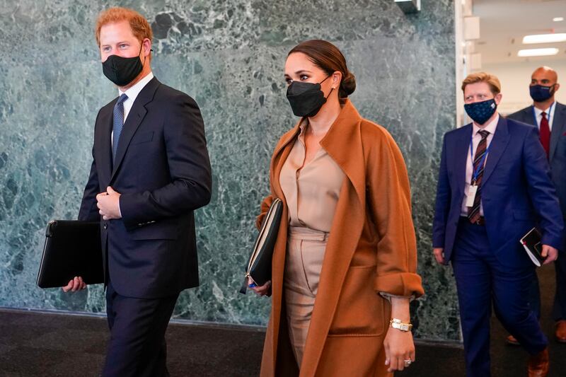 Prince Harry and Meghan leave the UN headquarters in New York after a visit in September 2021. AFP