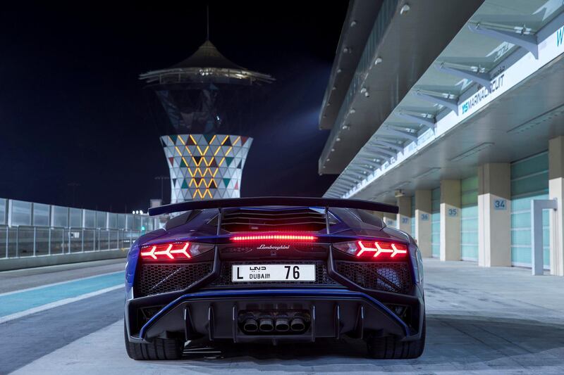 A Lamborghini Aventador at Yas Marina Circuit in Abu Dhabi. Cloud 9 Photography