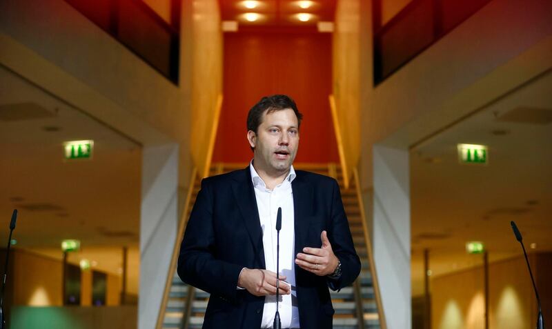 Lars Klingbeil (SPD) gives a statement after a break of coalition talks at the Social Democratic Party (SPD) headquarters in Berlin, Germany, February 4, 2018. REUTERS/Hannibal Hanschke