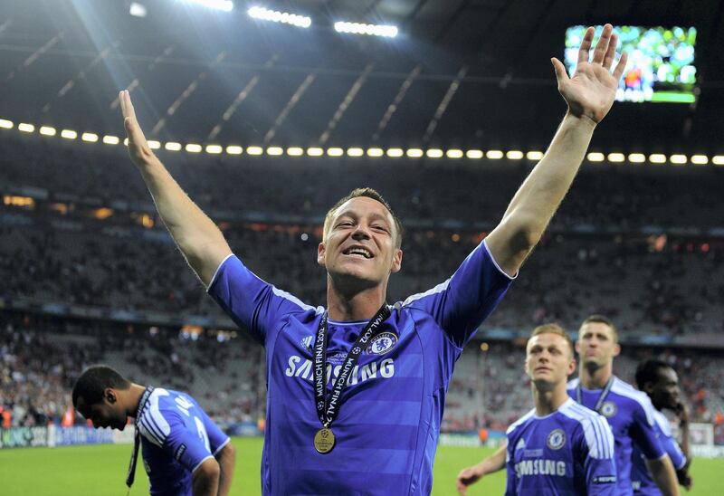 MUNICH, GERMANY - MAY 19: John Terry of Chelsea celebrates after their victory in the UEFA Champions League Final between FC Bayern Muenchen and Chelsea at the Fussball Arena MÃ¼nchen on May 19, 2012 in Munich, Germany.  (Photo by Laurence Griffiths/Getty Images)