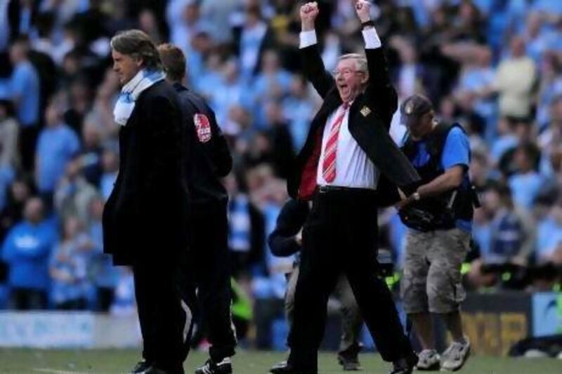 Manchester City and their manager, Roberto Mancini, left, are the club that pose the biggest threat to Manchester United and manager Sir Alex Ferguson, right, winning their 20th Premier League title. And the pair are being drawn into verbal spats as the season nears it end.